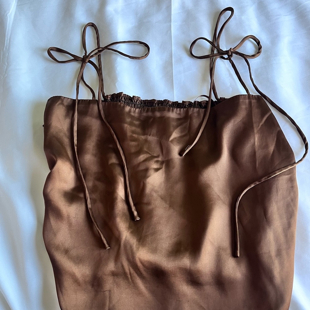 Urban Outfitters Brown Satin Camisole with Bow Straps